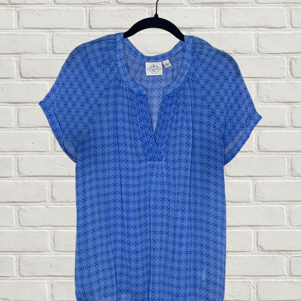 St. John’s Bay Blue Printed Short Sleeve Blouse Size Large